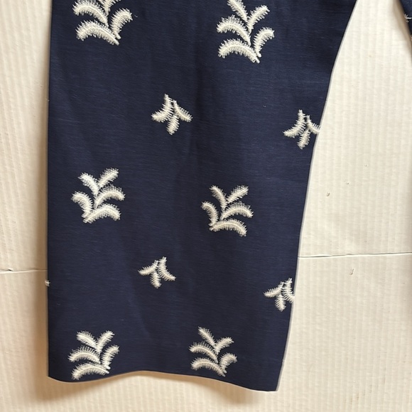 Elie Tahari Navy Blue/W Cream Colored Embroidered Palm Trees Wide Leg Size 10 - Picture 13 of 14